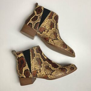 Madewell Carina Ankle Boots Brown Snakeskin Leather Pointed Toe MA599 Womens 7